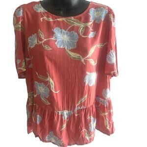 Tinsel Romantic Peplum Blouse PL Puff Sleeve Floral Open Back Tie Boho Soft Girl